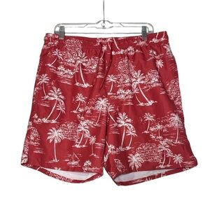 Old Navy Red and White Swim Trunks Palm Trees Beach Print Size Large Summer Swim